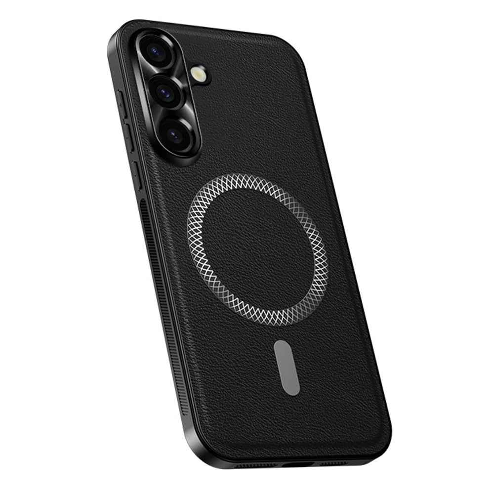 For Samsung Galaxy A57 5G Case PU TPU PC Phone Back Cover with Metal Lens Frame - Black