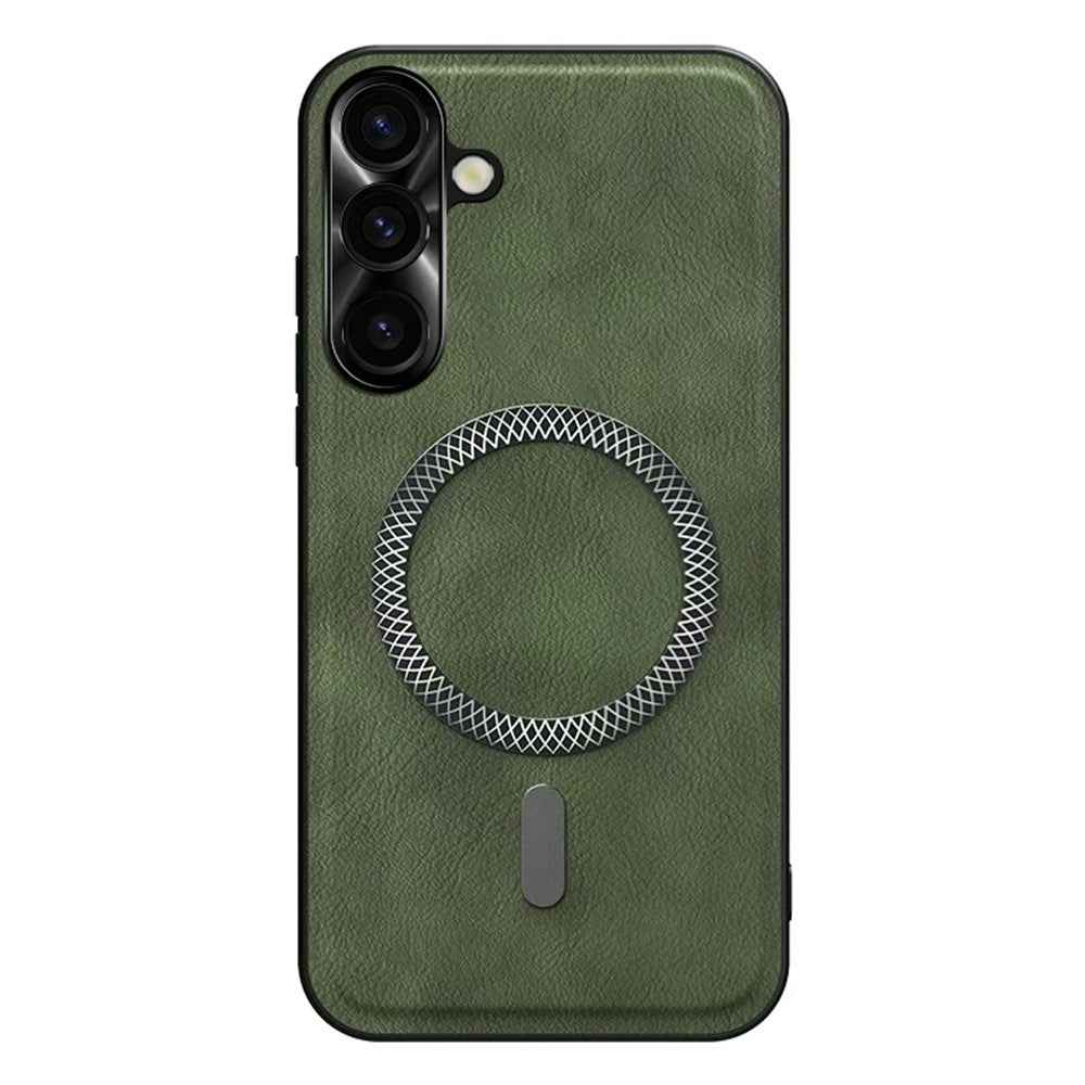 For Samsung Galaxy A57 5G Case PU TPU PC Phone Back Cover with Metal Lens Frame - Green