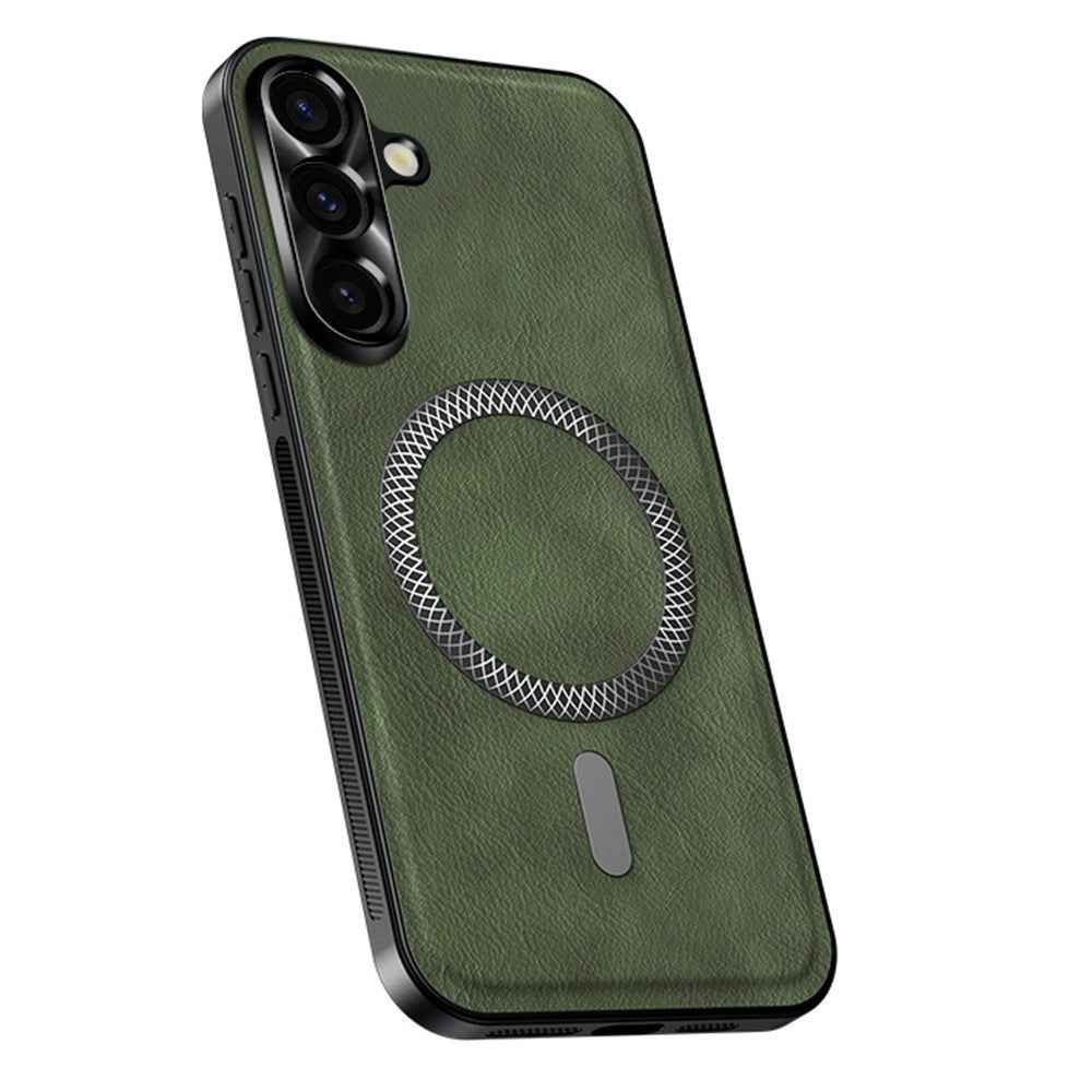 For Samsung Galaxy A57 5G Case PU TPU PC Phone Back Cover with Metal Lens Frame - Green