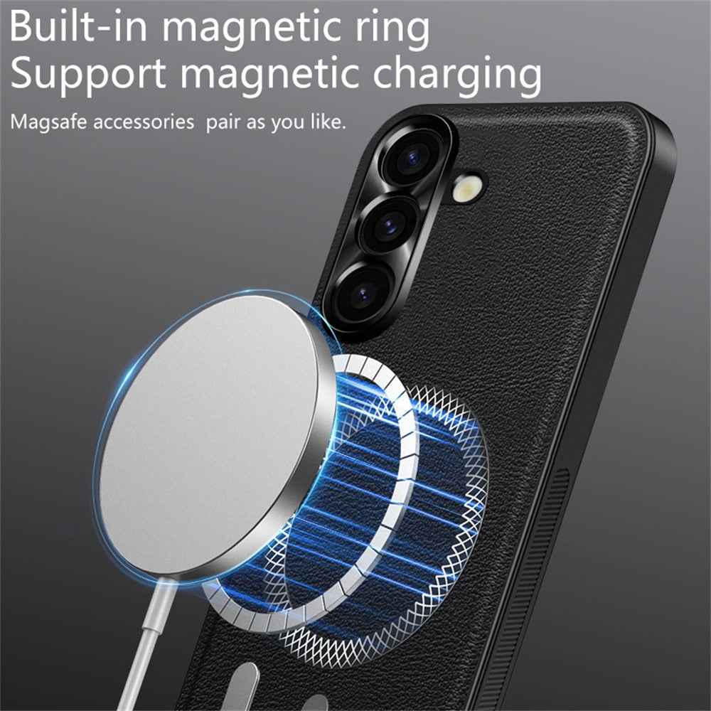 For Samsung Galaxy A57 5G Case PU TPU PC Phone Back Cover with Metal Lens Frame - Brown