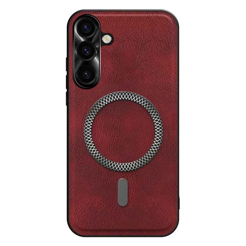 For Samsung Galaxy A57 5G Case PU TPU PC Phone Back Cover with Metal Lens Frame - Wine Red