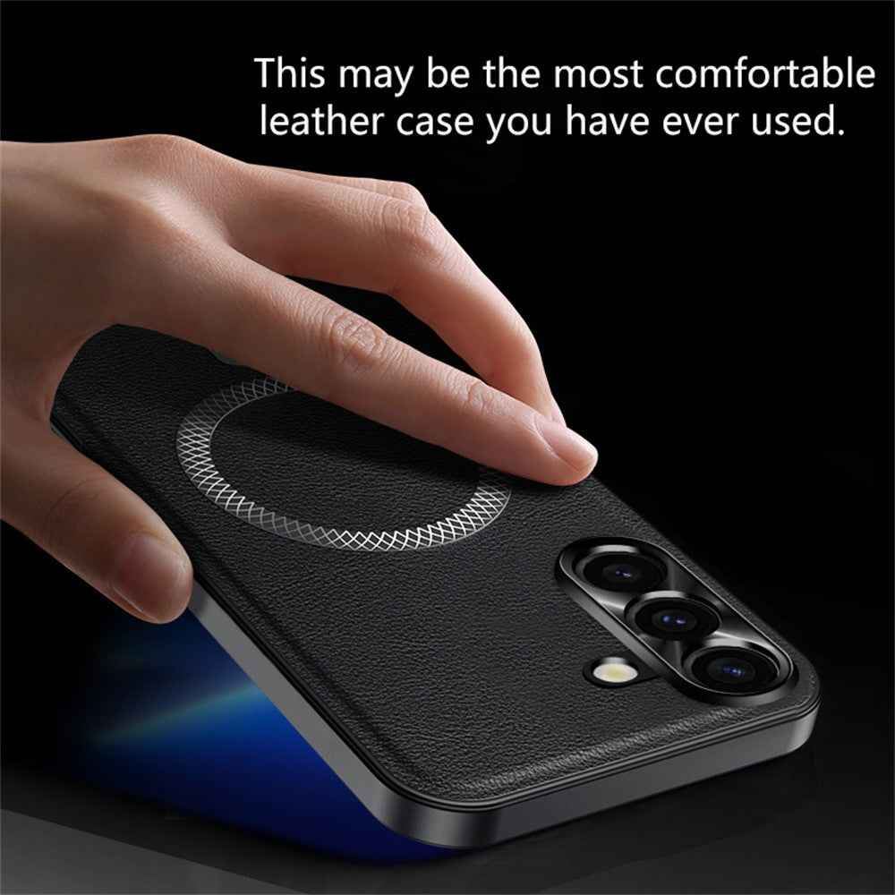 For Samsung Galaxy A57 5G Case PU TPU PC Phone Back Cover with Metal Lens Frame - Wine Red