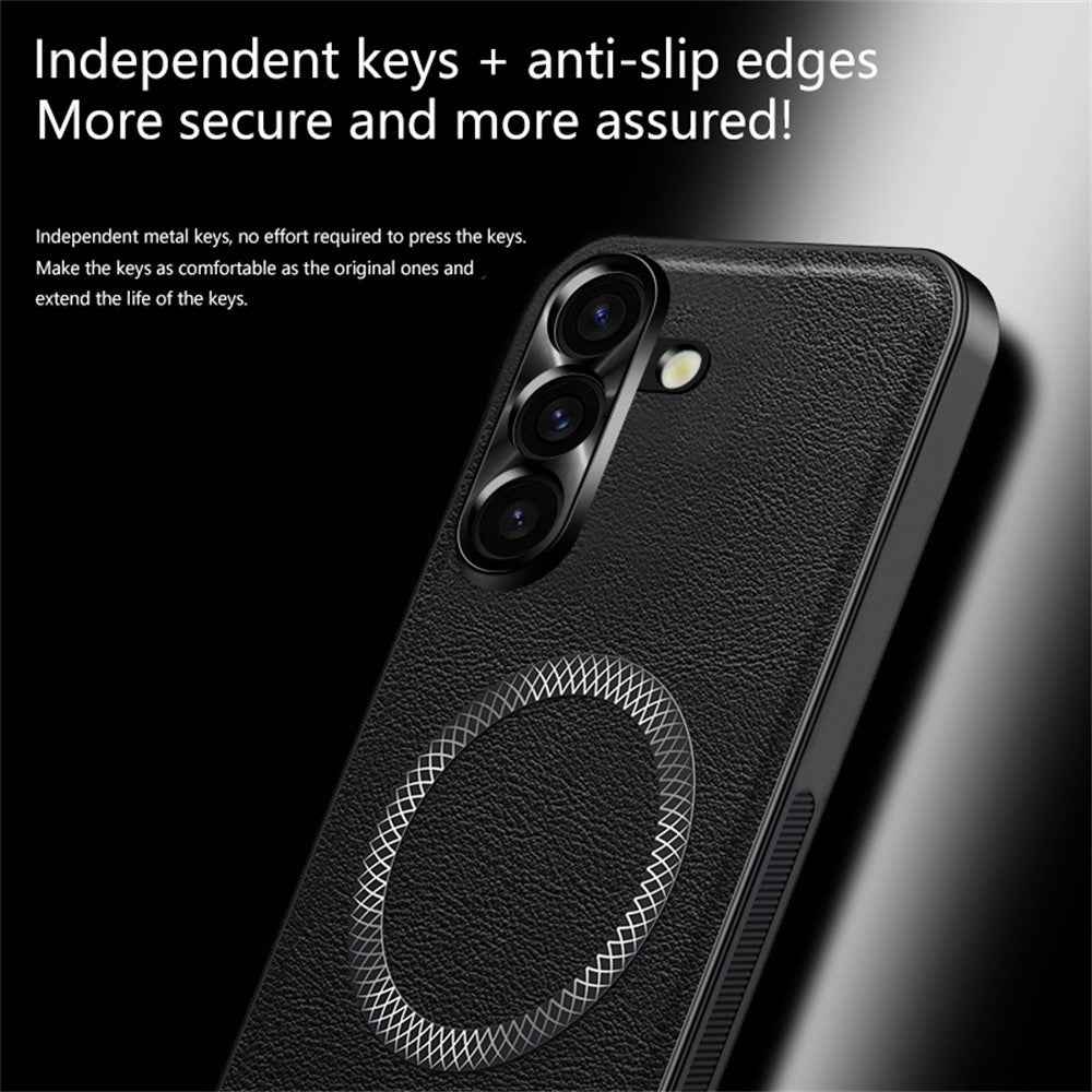For Samsung Galaxy A57 5G Case PU TPU PC Phone Back Cover with Metal Lens Frame - Wine Red