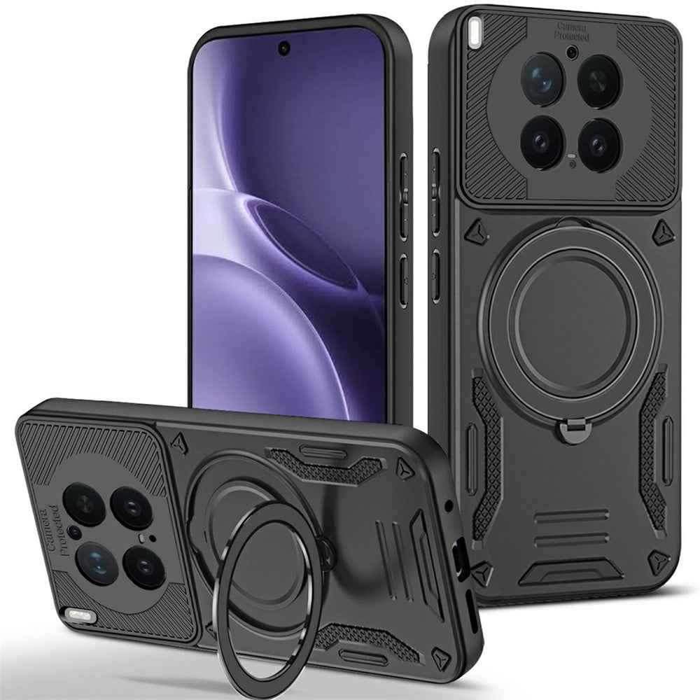 For vivo X300 Pro 5G Magnetic Case Shockproof TPU + PC Phone Back Cover with Kickstand - Black