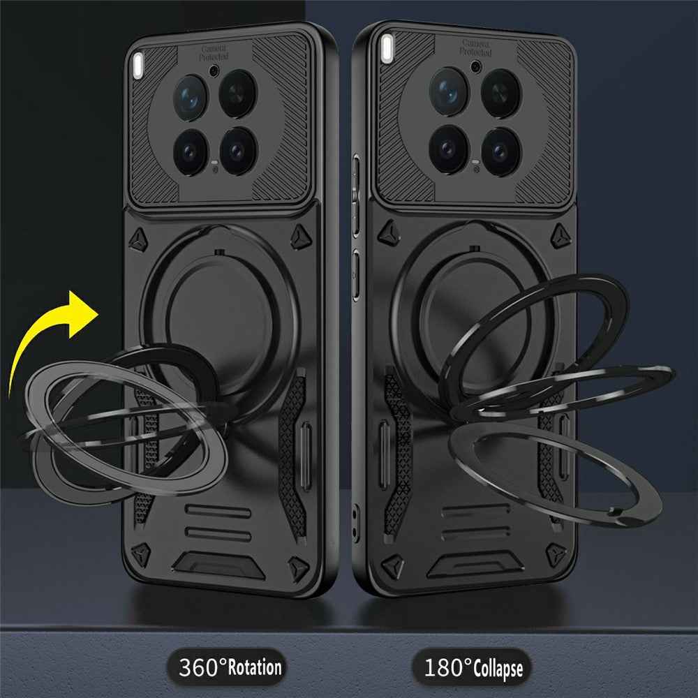 For vivo X300 Pro 5G Magnetic Case Shockproof TPU + PC Phone Back Cover with Kickstand - Black
