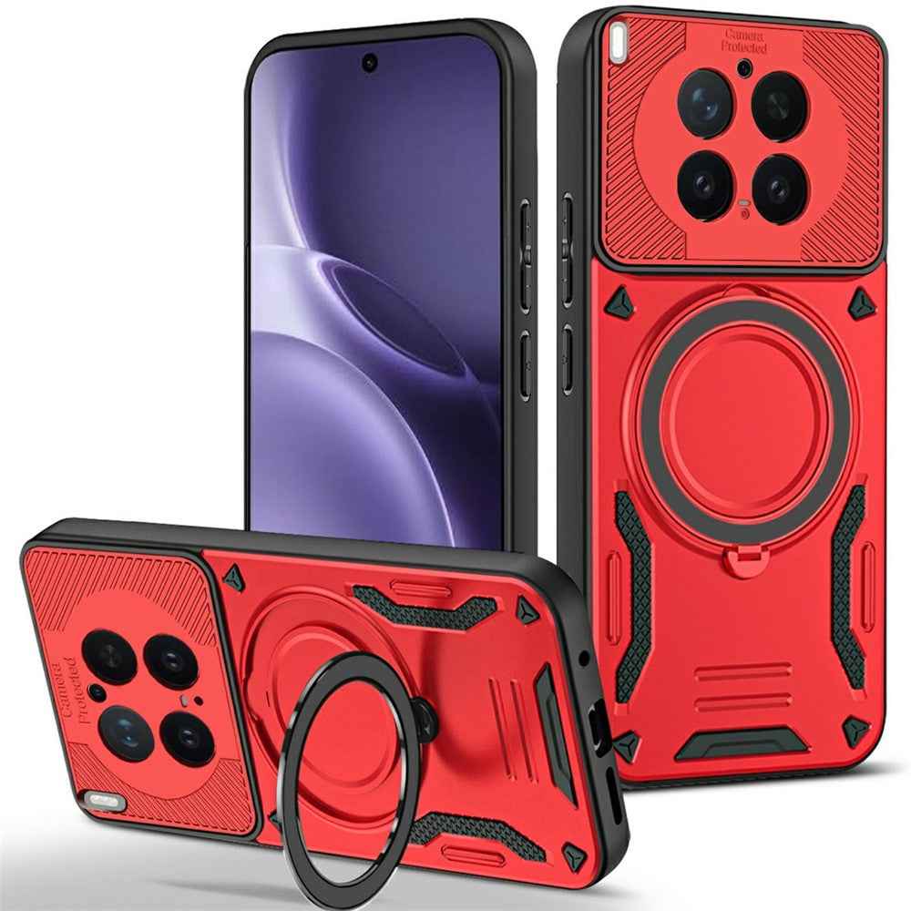For vivo X300 Pro 5G Magnetic Case Shockproof TPU + PC Phone Back Cover with Kickstand - Red