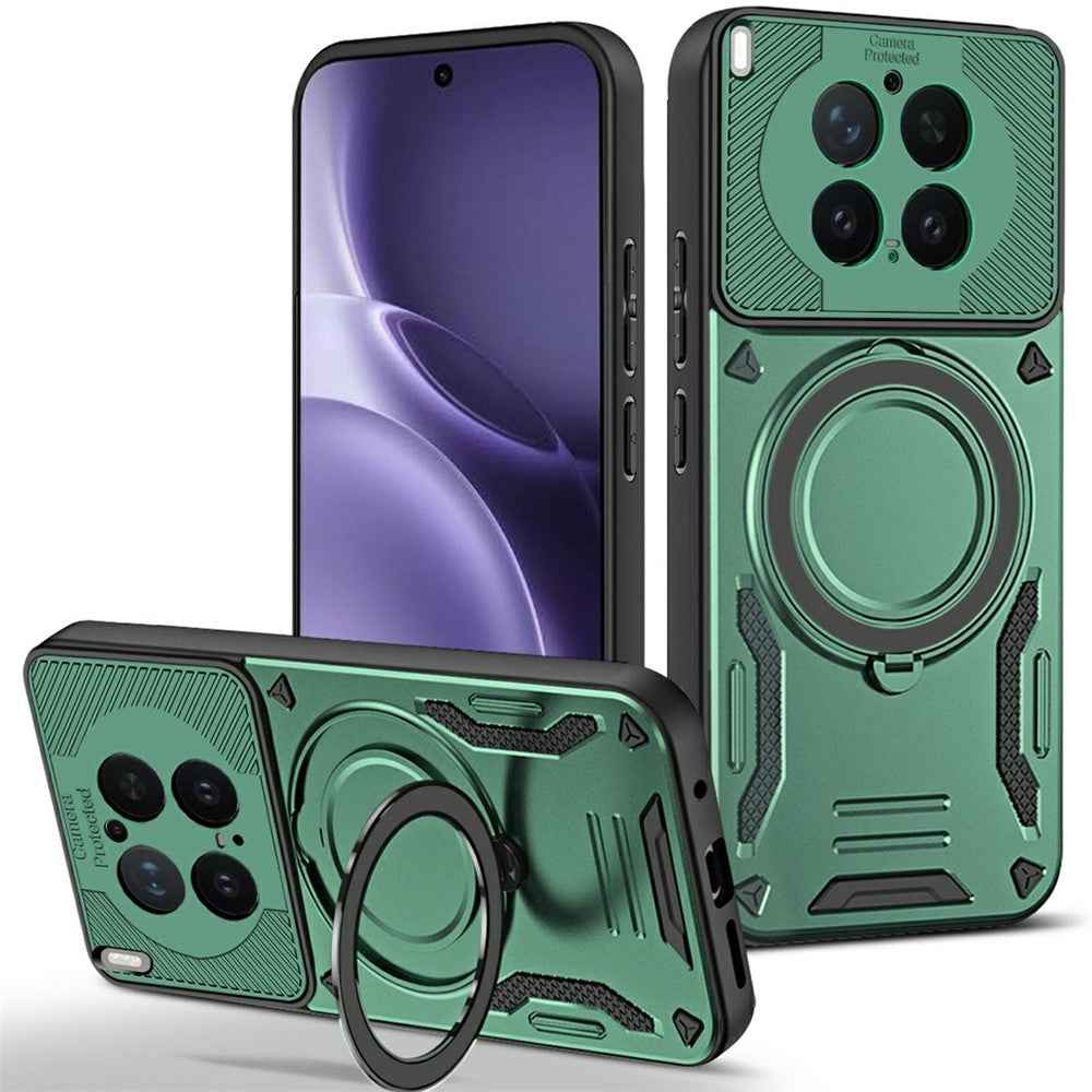 For vivo X300 Pro 5G Magnetic Case Shockproof TPU + PC Phone Back Cover with Kickstand - Green