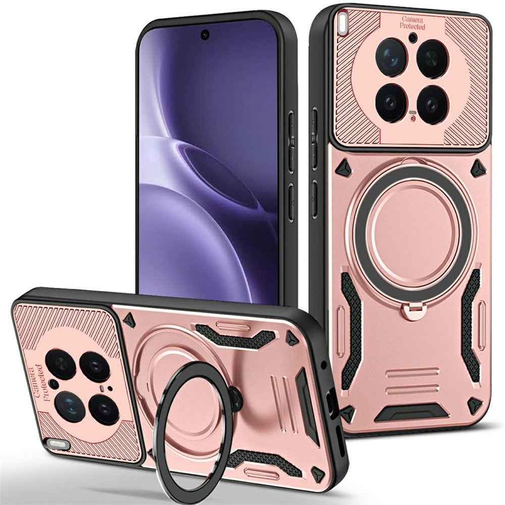 For vivo X300 Pro 5G Magnetic Case Shockproof TPU + PC Phone Back Cover with Kickstand - Rose Pink