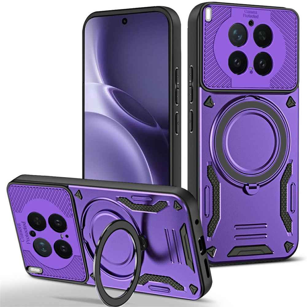 For vivo X300 Pro 5G Magnetic Case Shockproof TPU + PC Phone Back Cover with Kickstand - Purple