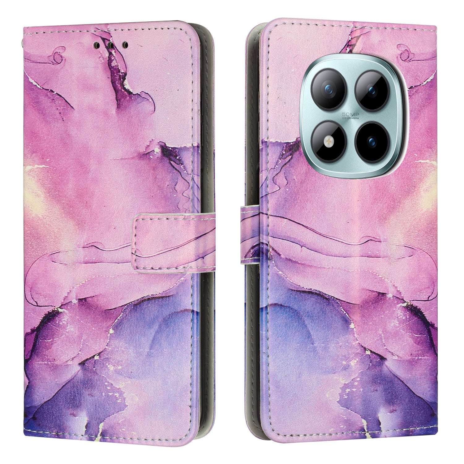 For Xiaomi Redmi Note 15 Pro 4G (Global) Stand Case Marble Pattern PU Leather Wallet Phone Cover - Purple