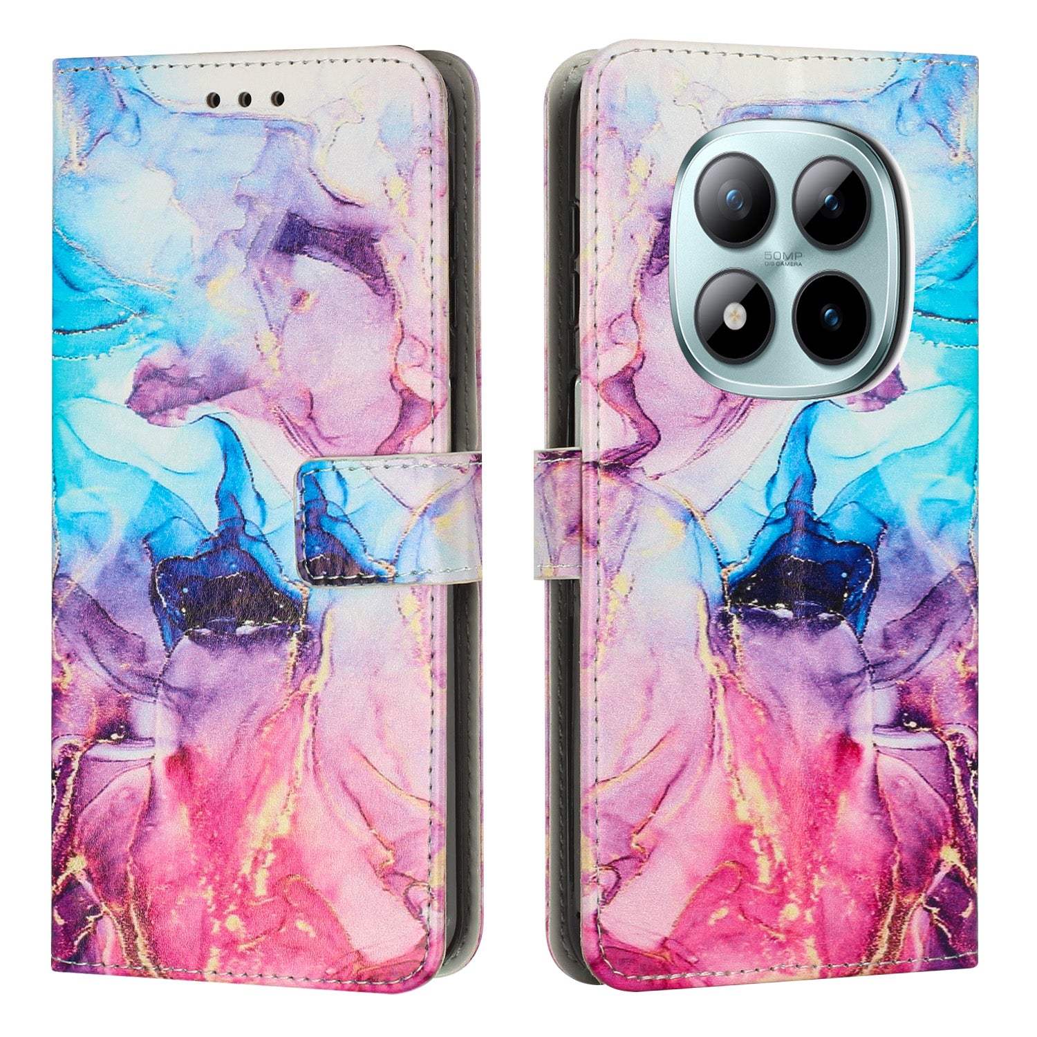 For Xiaomi Redmi Note 15 Pro 4G (Global) Stand Case Marble Pattern PU Leather Wallet Phone Cover - Pink / Purple