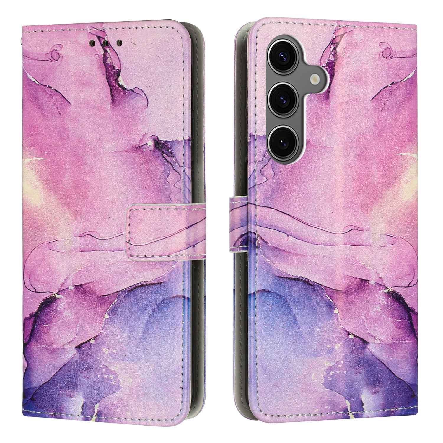 For Samsung Galaxy A57 5G Stand Case Marble Pattern PU Leather Wallet Phone Cover - Purple
