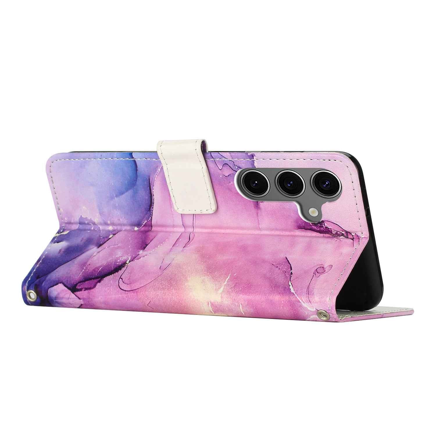 For Samsung Galaxy A57 5G Stand Case Marble Pattern PU Leather Wallet Phone Cover - Purple