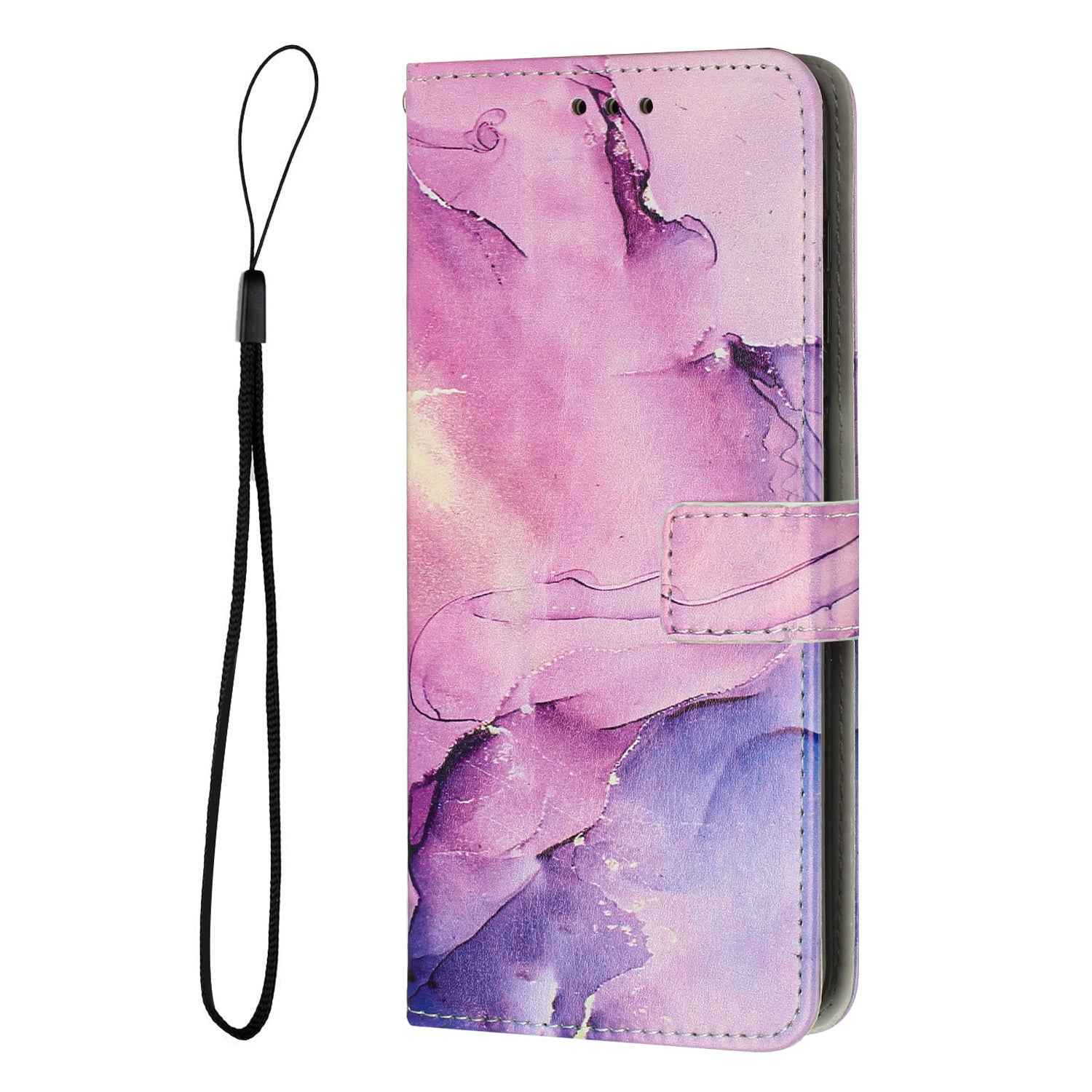 For Samsung Galaxy A57 5G Stand Case Marble Pattern PU Leather Wallet Phone Cover - Purple