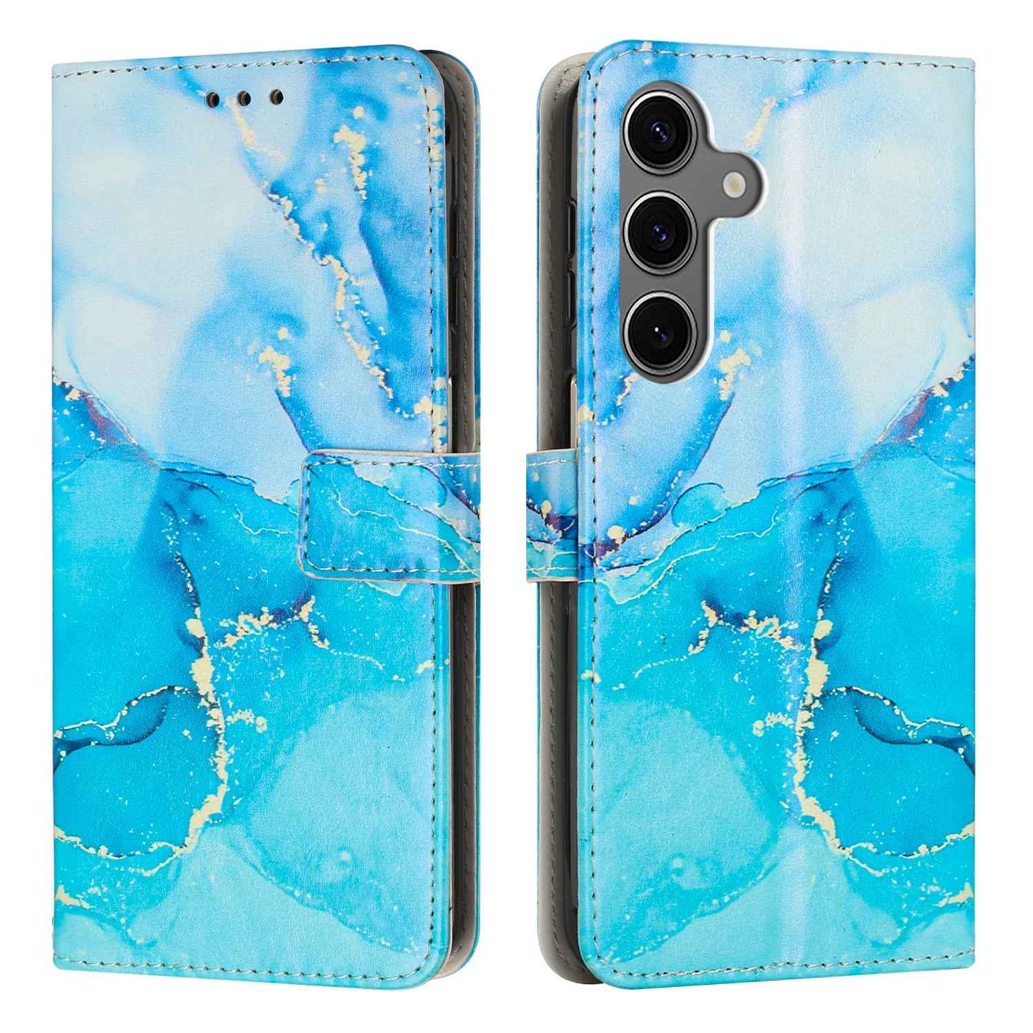 For Samsung Galaxy A57 5G Stand Case Marble Pattern PU Leather Wallet Phone Cover - Blue / Green