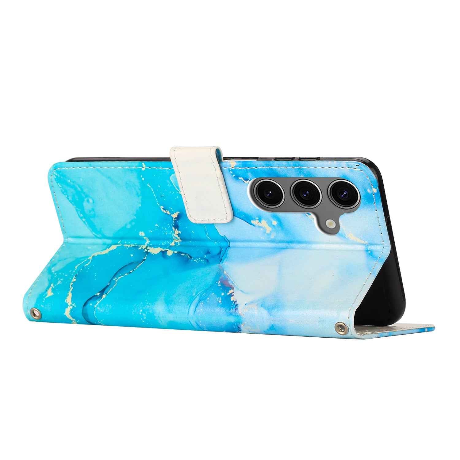 For Samsung Galaxy A57 5G Stand Case Marble Pattern PU Leather Wallet Phone Cover - Blue / Green