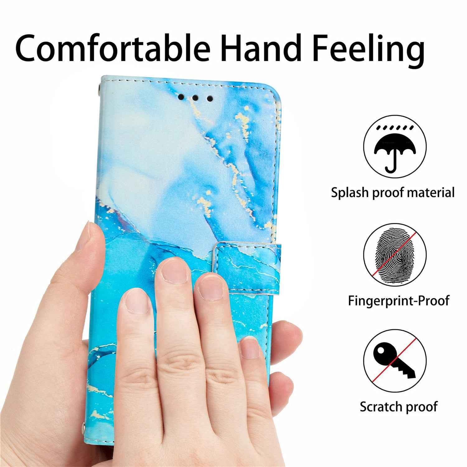 For Samsung Galaxy A57 5G Stand Case Marble Pattern PU Leather Wallet Phone Cover - Blue / Green