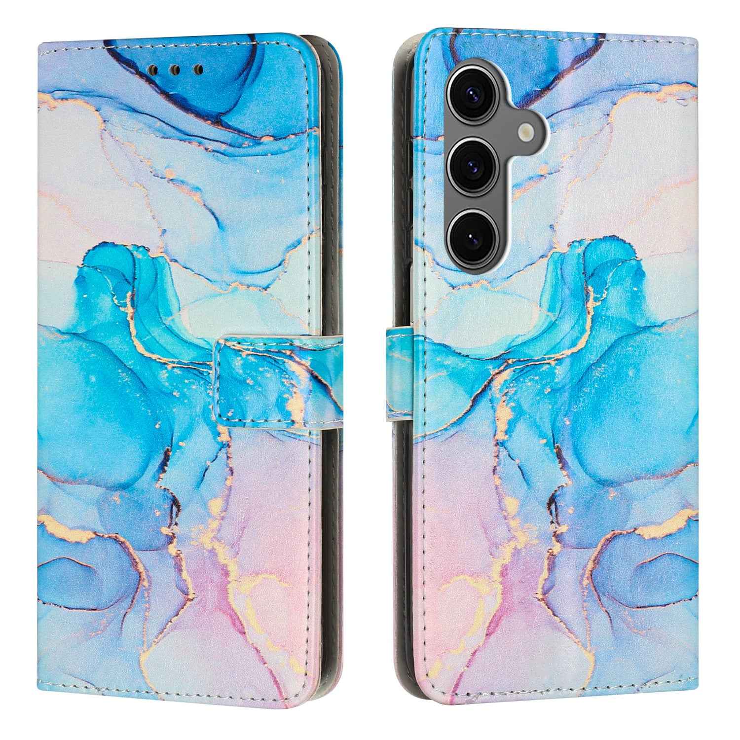 For Samsung Galaxy A57 5G Stand Case Marble Pattern PU Leather Wallet Phone Cover - Pink / Green