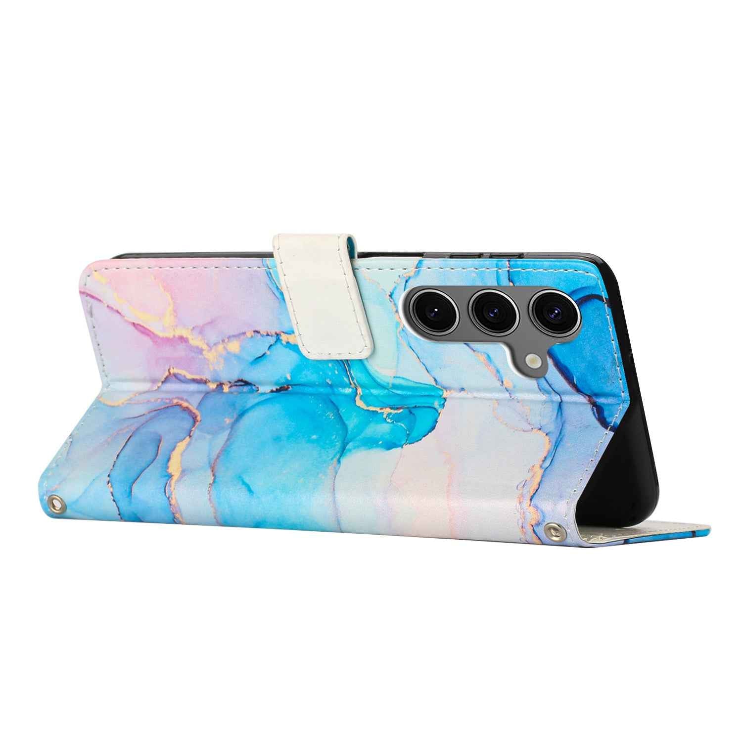 For Samsung Galaxy A57 5G Stand Case Marble Pattern PU Leather Wallet Phone Cover - Pink / Green