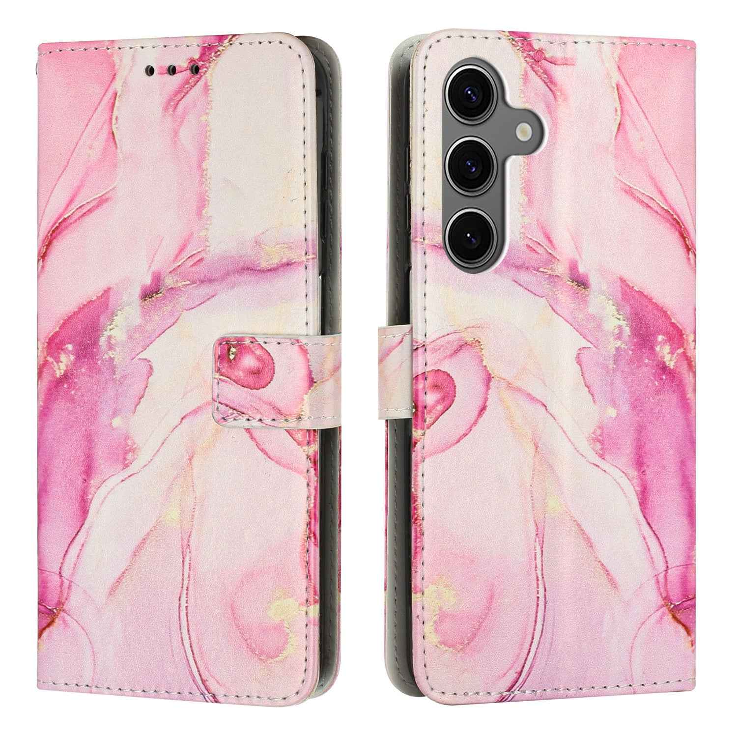 For Samsung Galaxy A57 5G Stand Case Marble Pattern PU Leather Wallet Phone Cover - Rose Gold