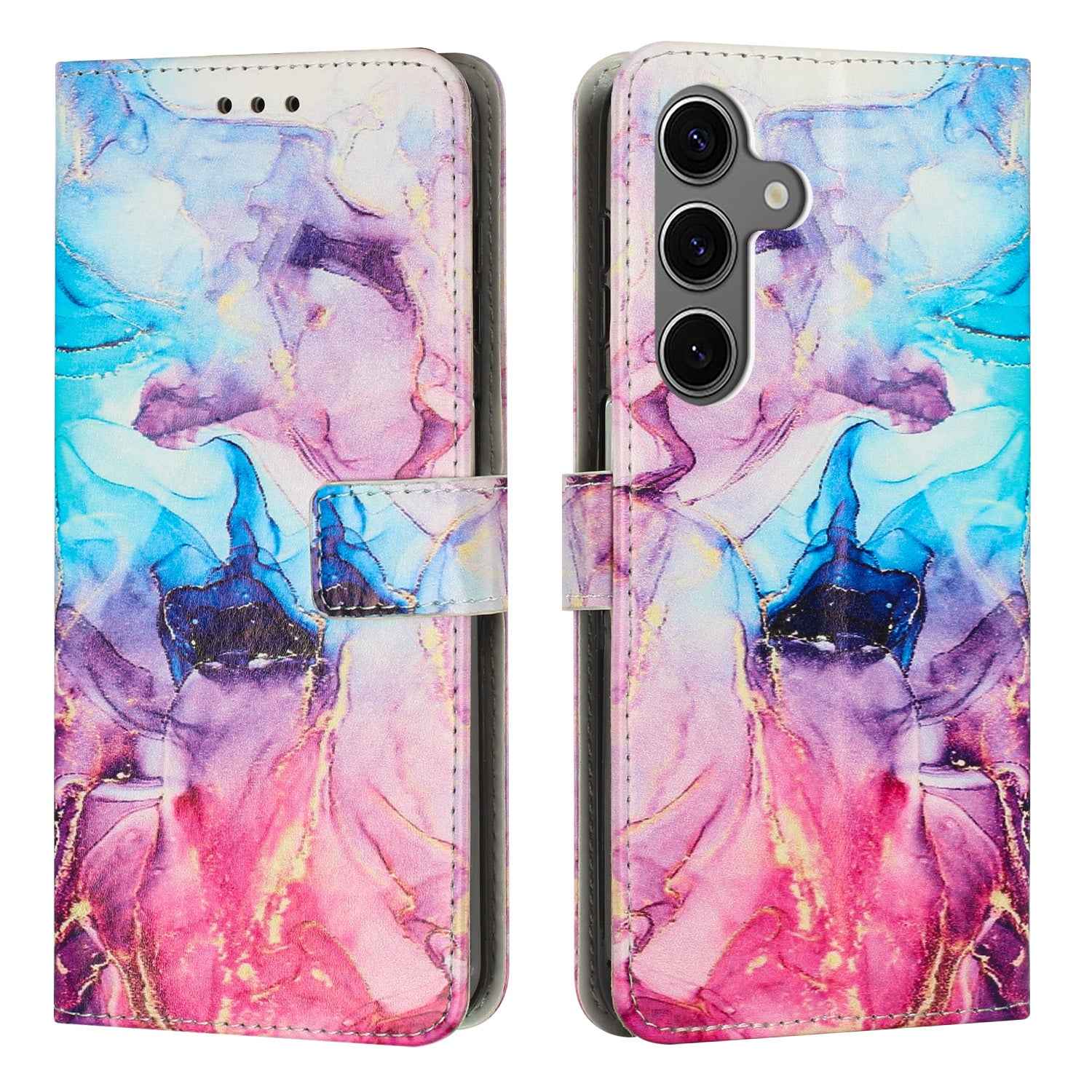 For Samsung Galaxy A57 5G Stand Case Marble Pattern PU Leather Wallet Phone Cover - Pink / Purple