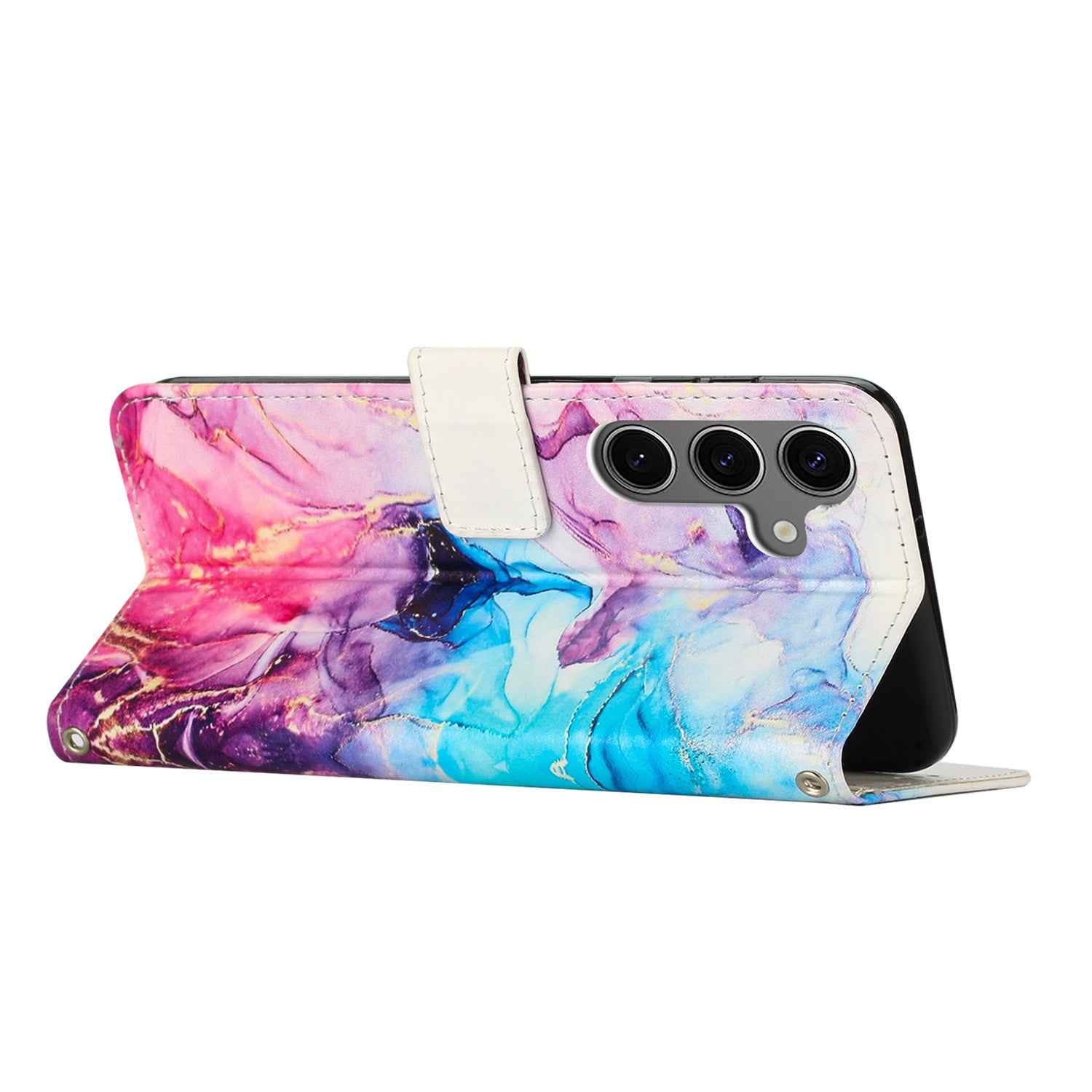 For Samsung Galaxy A57 5G Stand Case Marble Pattern PU Leather Wallet Phone Cover - Pink / Purple