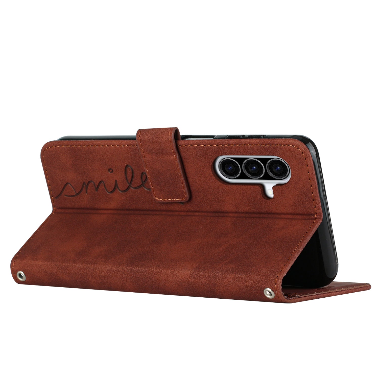 For Samsung Galaxy A57 5G Stand Case PU Leather Phone Cover Imprinted Heart Pattern - Brown