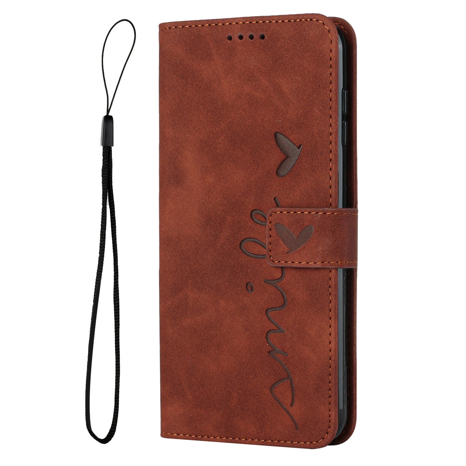 For Samsung Galaxy A57 5G Stand Case PU Leather Phone Cover Imprinted Heart Pattern - Brown
