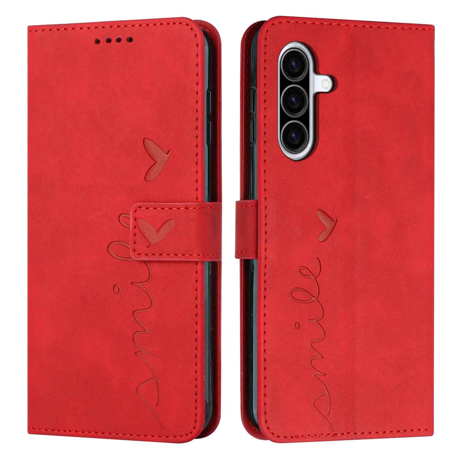 For Samsung Galaxy A57 5G Stand Case PU Leather Phone Cover Imprinted Heart Pattern - Red