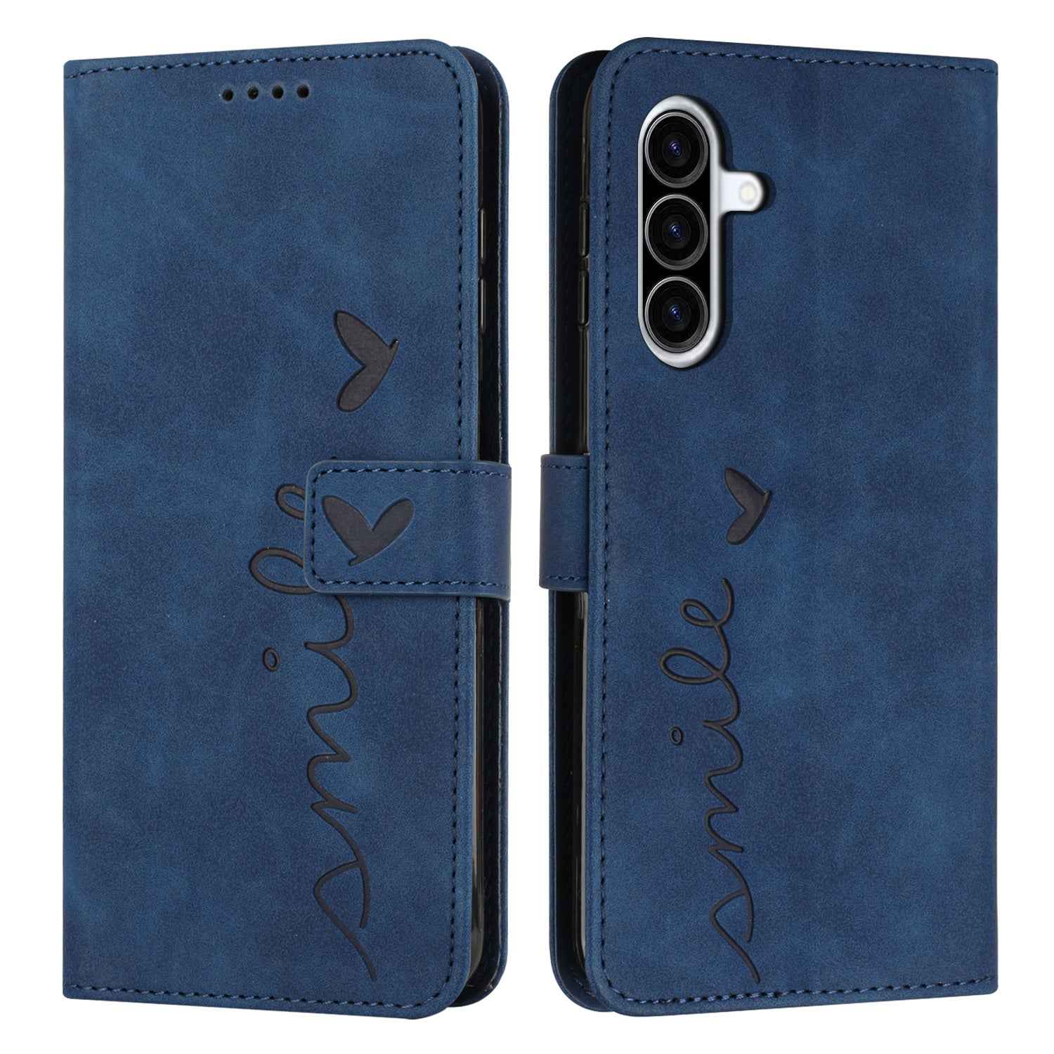 For Samsung Galaxy A57 5G Stand Case PU Leather Phone Cover Imprinted Heart Pattern - Blue