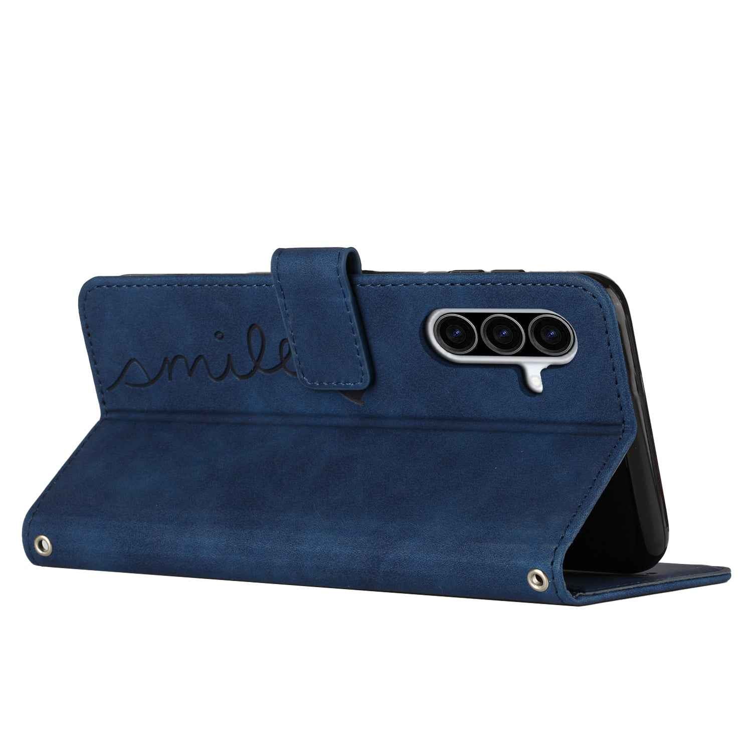 For Samsung Galaxy A57 5G Stand Case PU Leather Phone Cover Imprinted Heart Pattern - Blue
