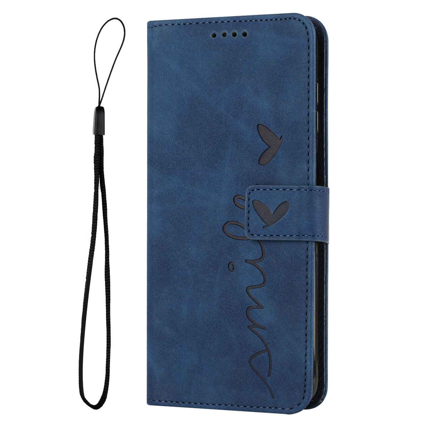 For Samsung Galaxy A57 5G Stand Case PU Leather Phone Cover Imprinted Heart Pattern - Blue