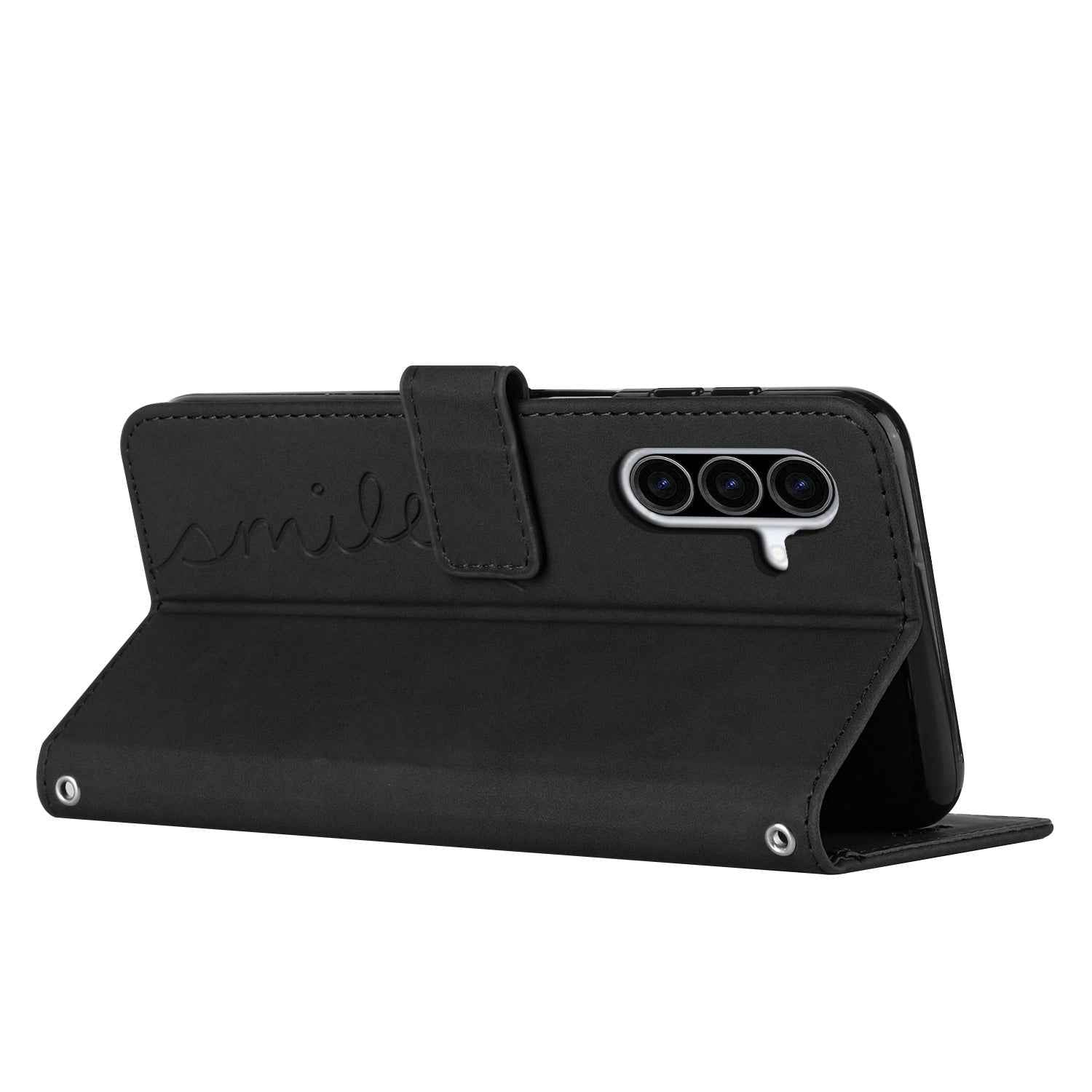 For Samsung Galaxy A57 5G Stand Case PU Leather Phone Cover Imprinted Heart Pattern - Black