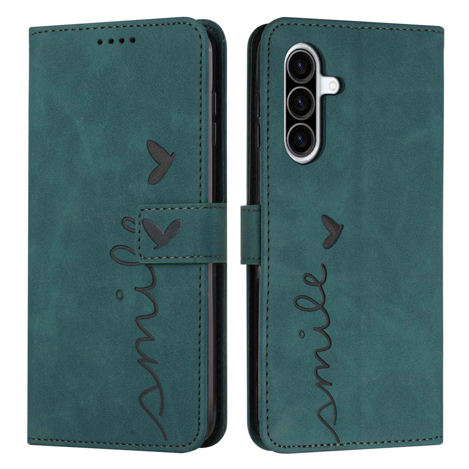For Samsung Galaxy A57 5G Stand Case PU Leather Phone Cover Imprinted Heart Pattern - Green