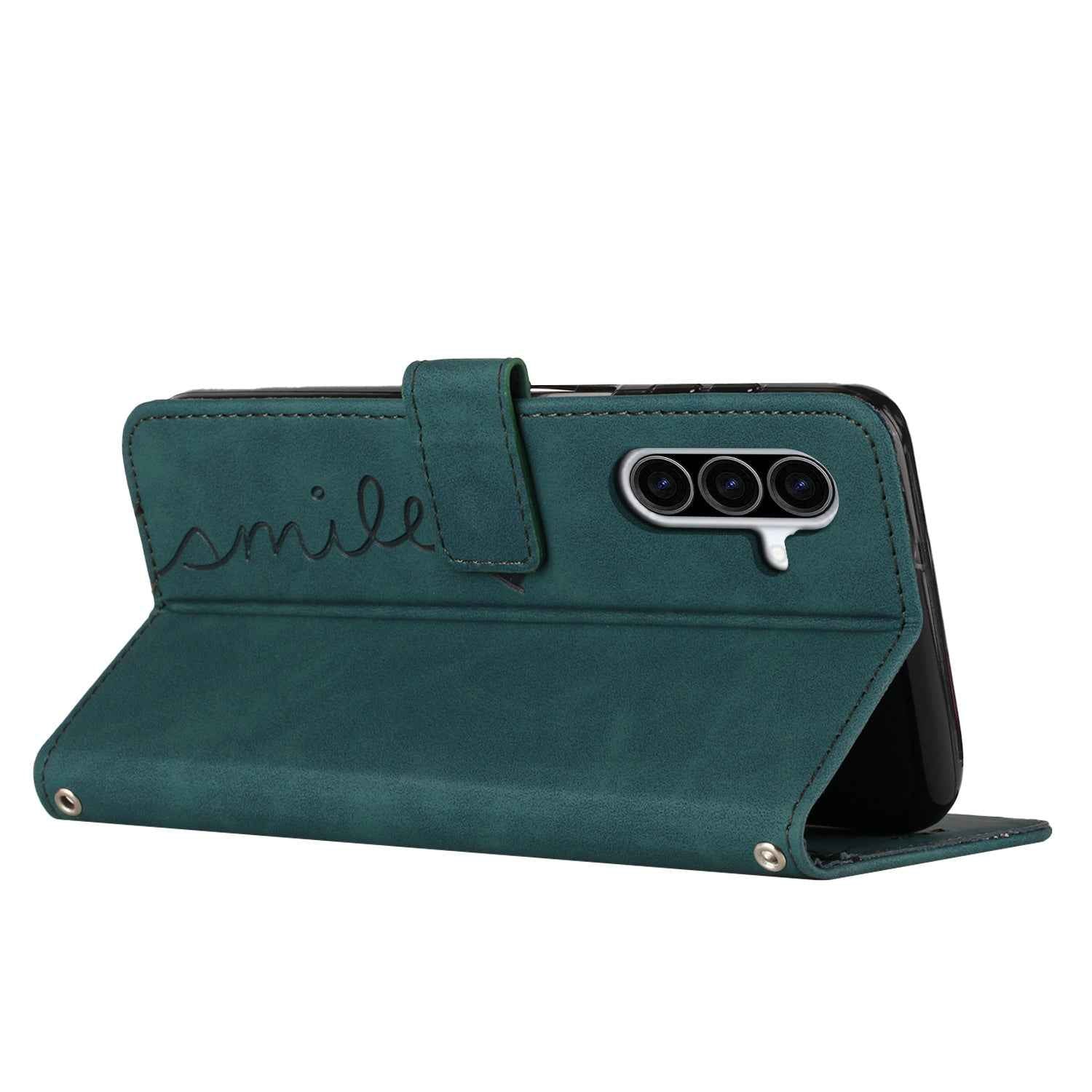 For Samsung Galaxy A57 5G Stand Case PU Leather Phone Cover Imprinted Heart Pattern - Green