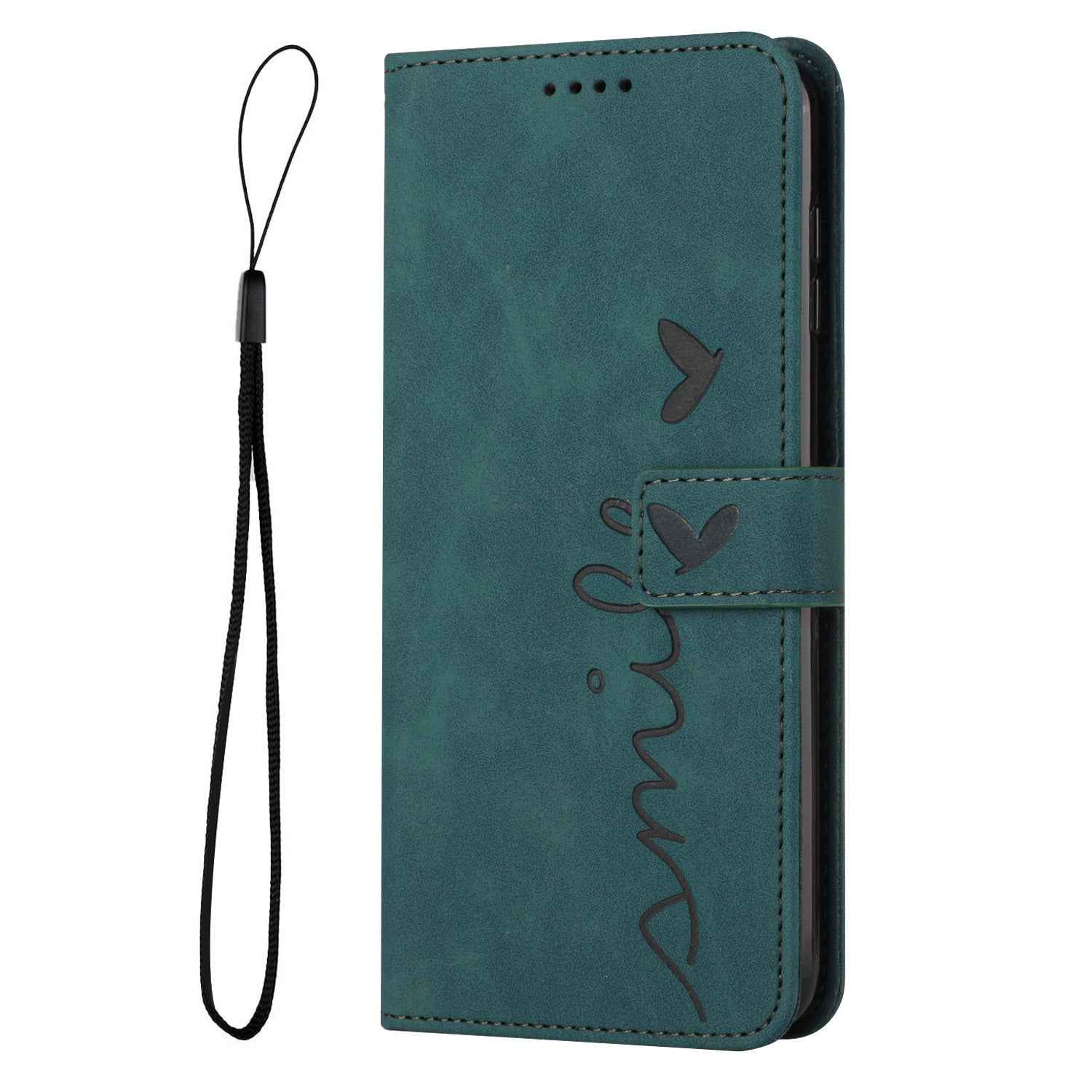 For Samsung Galaxy A57 5G Stand Case PU Leather Phone Cover Imprinted Heart Pattern - Green