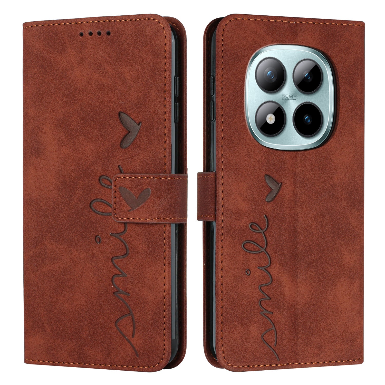 For Xiaomi Redmi Note 15 Pro 4G (Global) Stand Case PU Leather Phone Cover Imprinted Heart Pattern - Brown