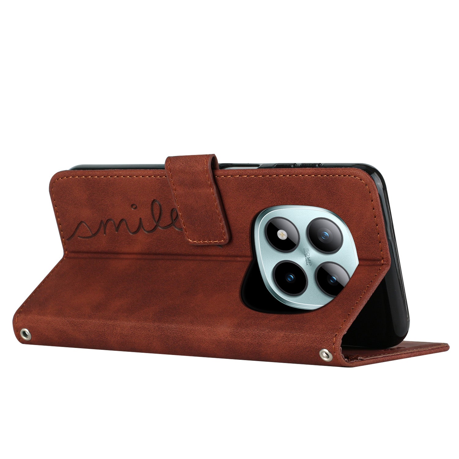 For Xiaomi Redmi Note 15 Pro 4G (Global) Stand Case PU Leather Phone Cover Imprinted Heart Pattern - Brown