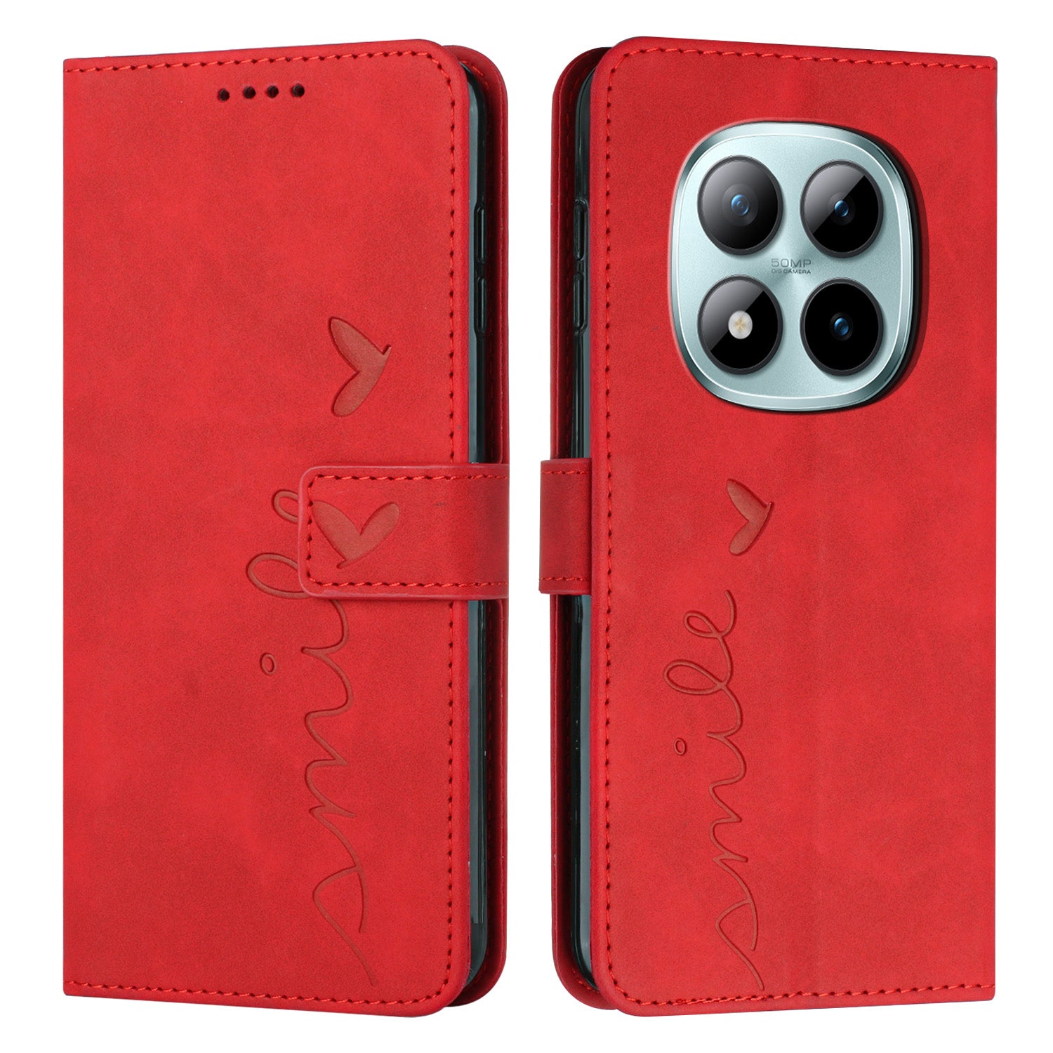 For Xiaomi Redmi Note 15 Pro 4G (Global) Stand Case PU Leather Phone Cover Imprinted Heart Pattern - Red