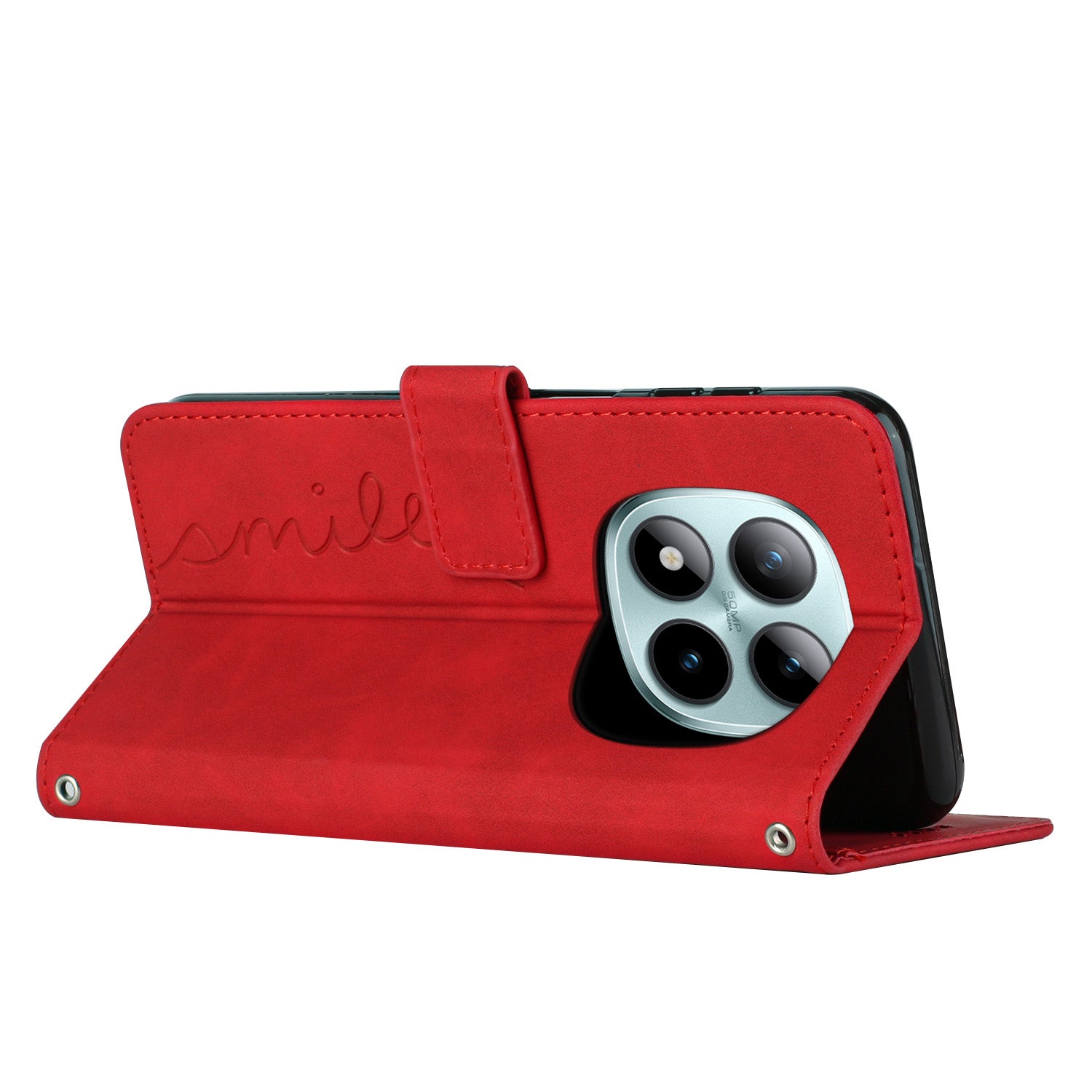 For Xiaomi Redmi Note 15 Pro 4G (Global) Stand Case PU Leather Phone Cover Imprinted Heart Pattern - Red