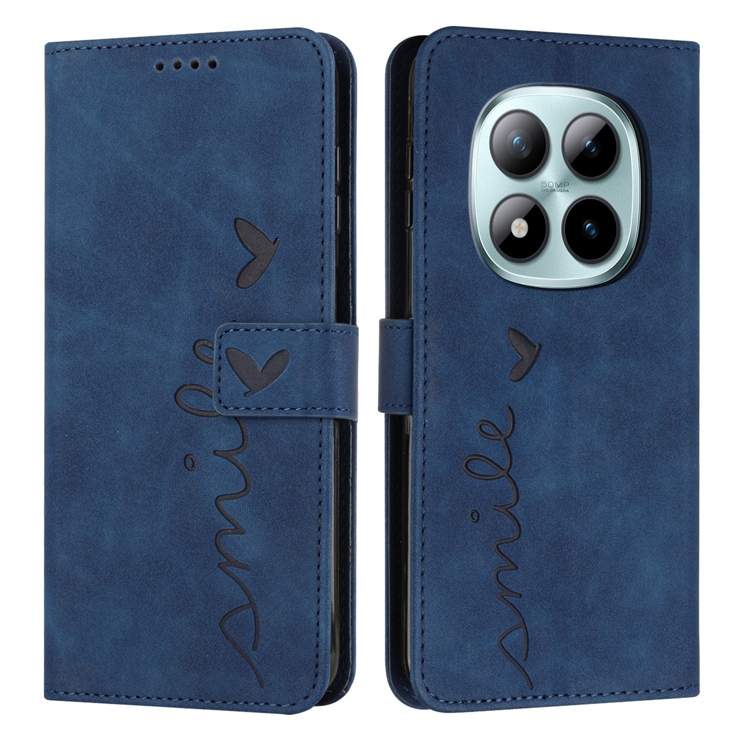 For Xiaomi Redmi Note 15 Pro 4G (Global) Stand Case PU Leather Phone Cover Imprinted Heart Pattern - Blue
