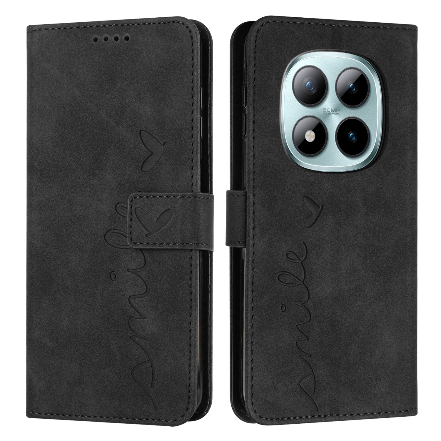 For Xiaomi Redmi Note 15 Pro 4G (Global) Stand Case PU Leather Phone Cover Imprinted Heart Pattern - Black