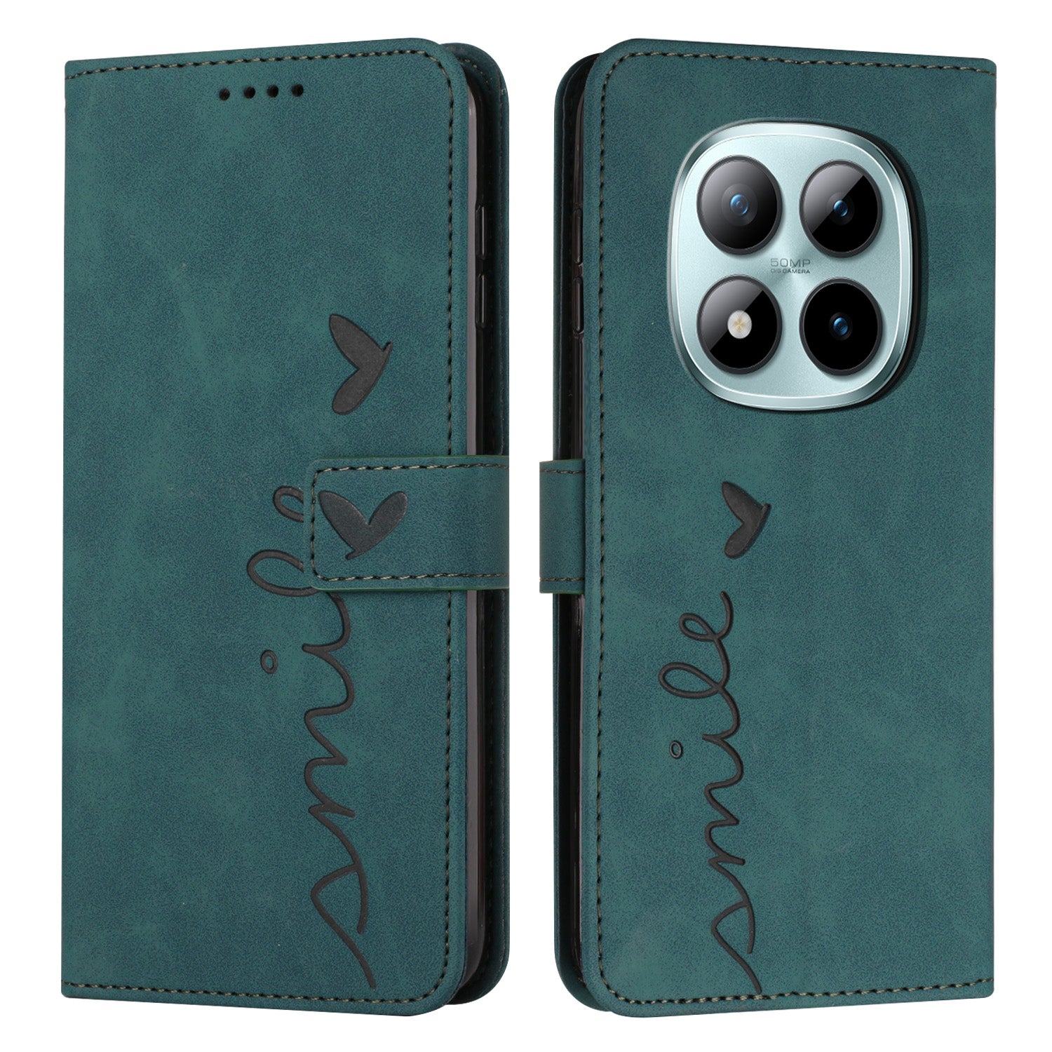 For Xiaomi Redmi Note 15 Pro 4G (Global) Stand Case PU Leather Phone Cover Imprinted Heart Pattern - Green