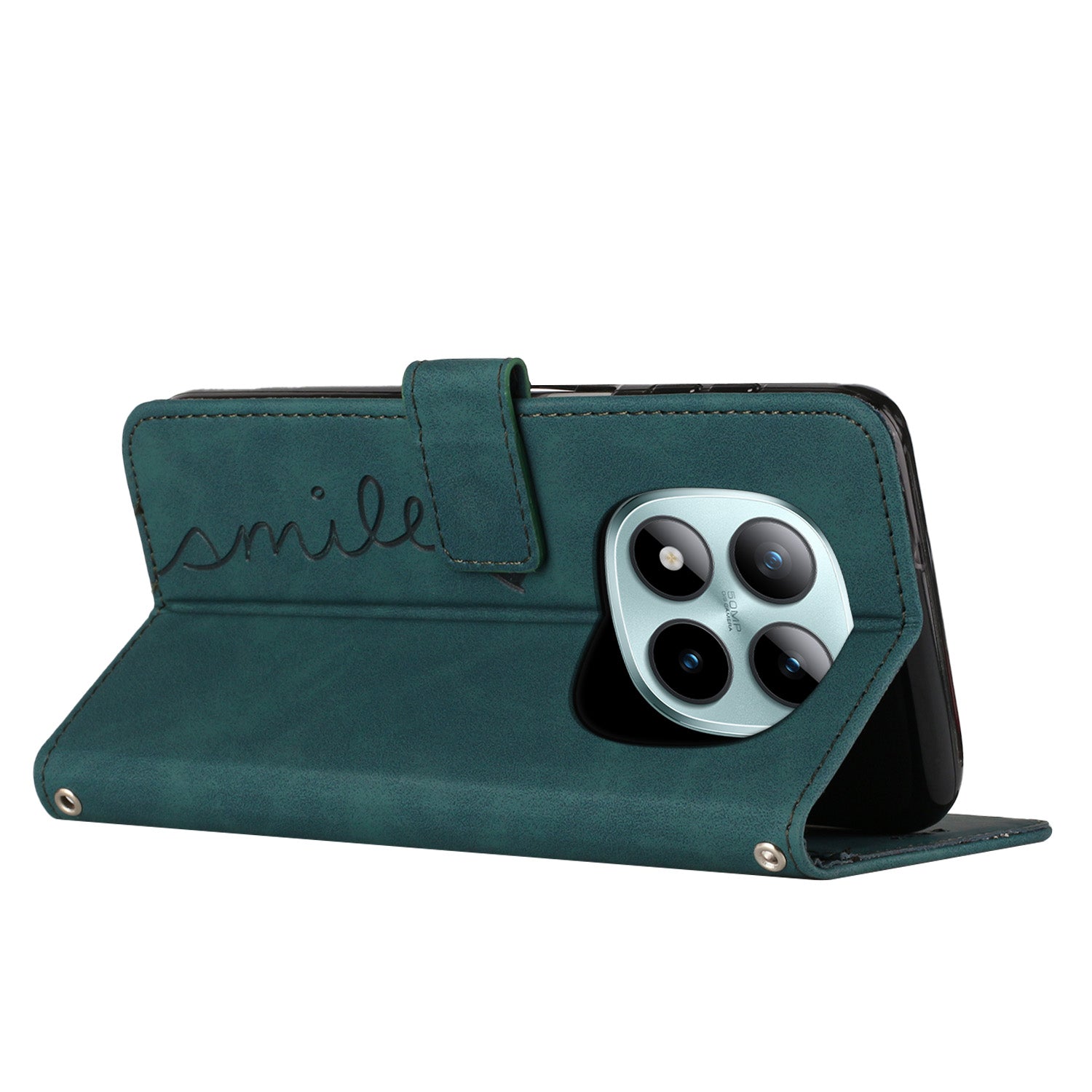 For Xiaomi Redmi Note 15 Pro 4G (Global) Stand Case PU Leather Phone Cover Imprinted Heart Pattern - Green