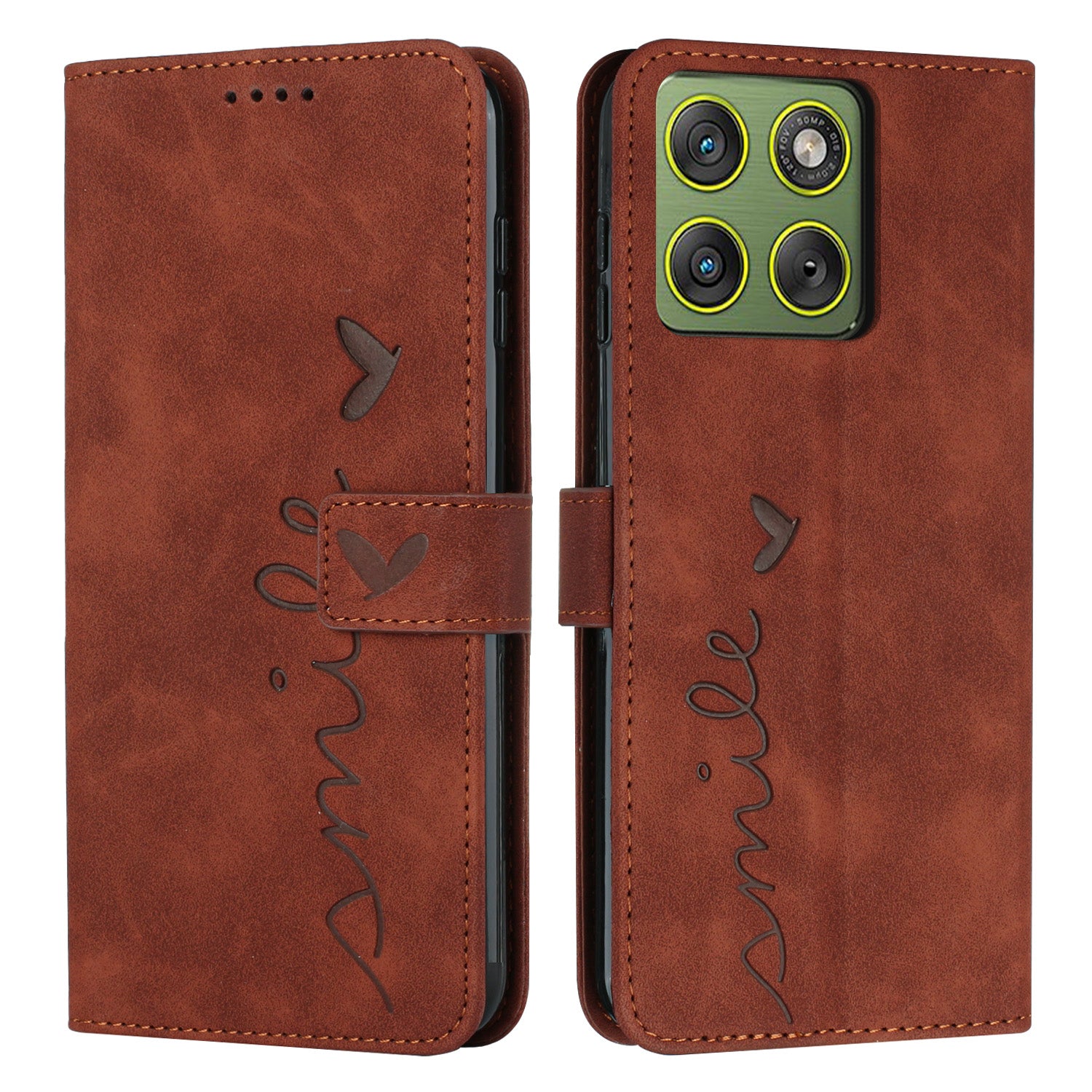 For Motorola Edge 70 5G Stand Case PU Leather Phone Cover Imprinted Heart Pattern - Brown
