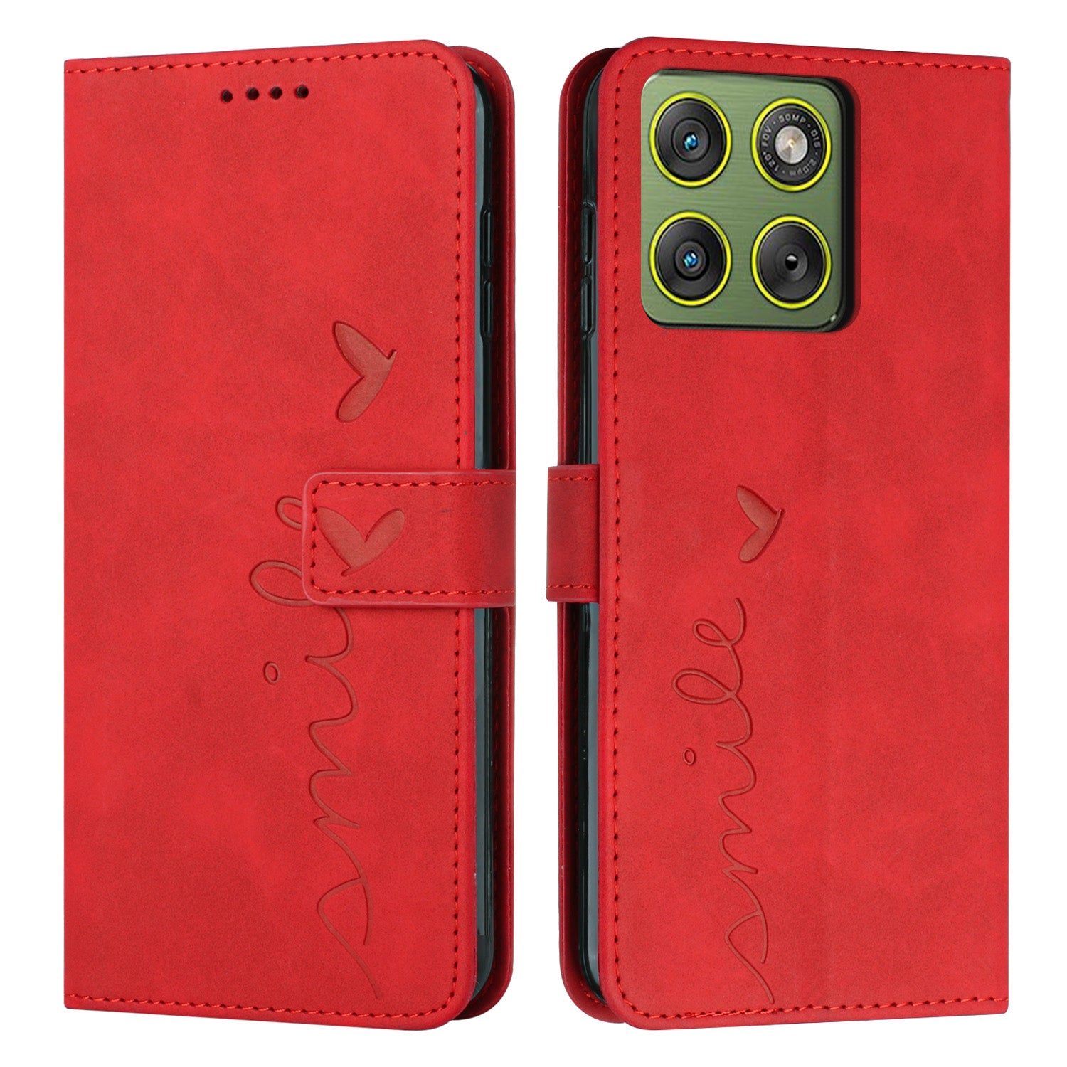 For Motorola Edge 70 5G Stand Case PU Leather Phone Cover Imprinted Heart Pattern - Red