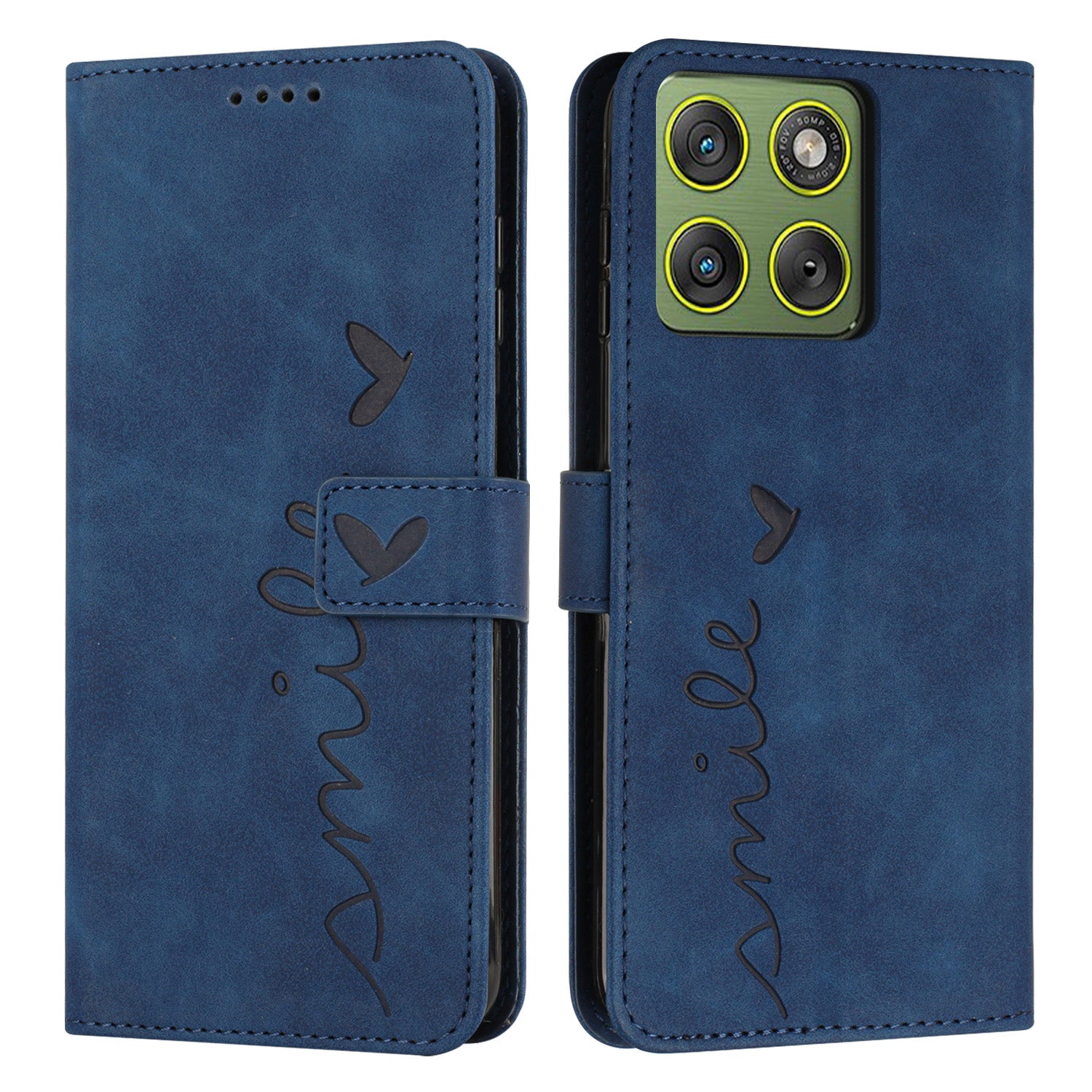 For Motorola Edge 70 5G Stand Case PU Leather Phone Cover Imprinted Heart Pattern - Blue