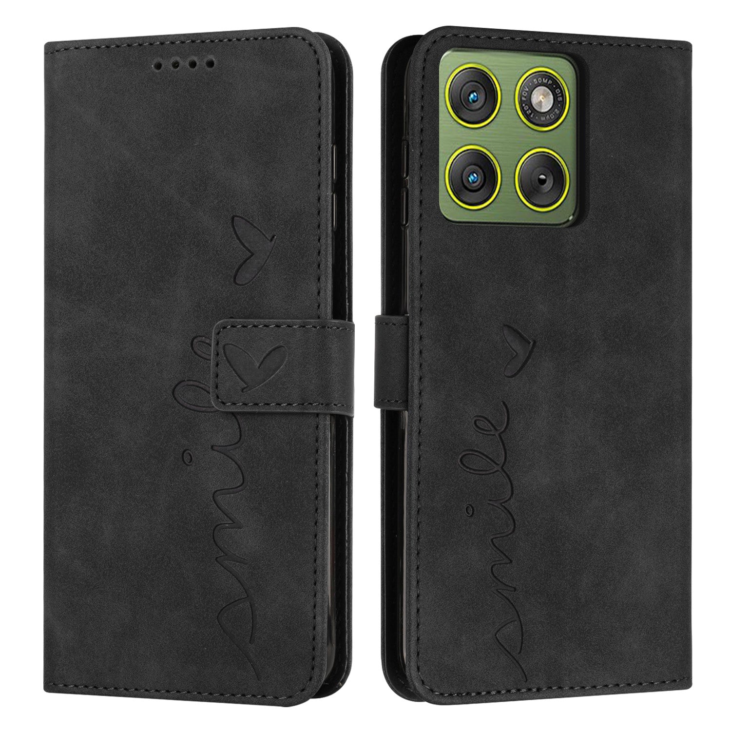 For Motorola Edge 70 5G Stand Case PU Leather Phone Cover Imprinted Heart Pattern - Black