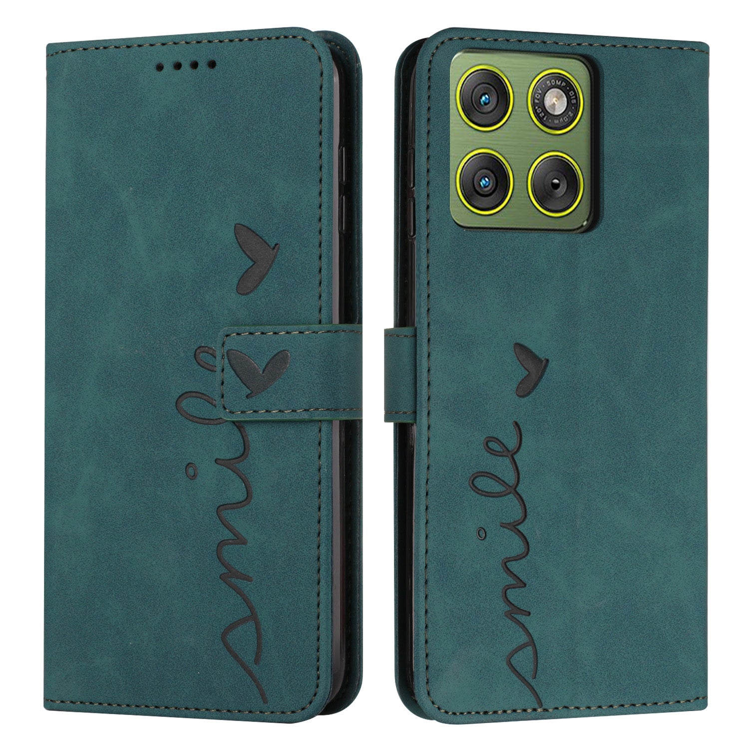 For Motorola Edge 70 5G Stand Case PU Leather Phone Cover Imprinted Heart Pattern - Green