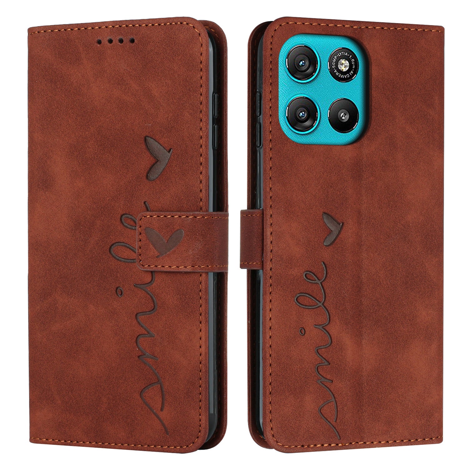 For Motorola Moto G57 Power 5G / Motorola Moto G67 Power 5G / Motorola Moto G100 5G (2025) / Motorola Moto G57 5G Stand Case PU Leather Phone Cover Imprinted Heart Pattern - Brown